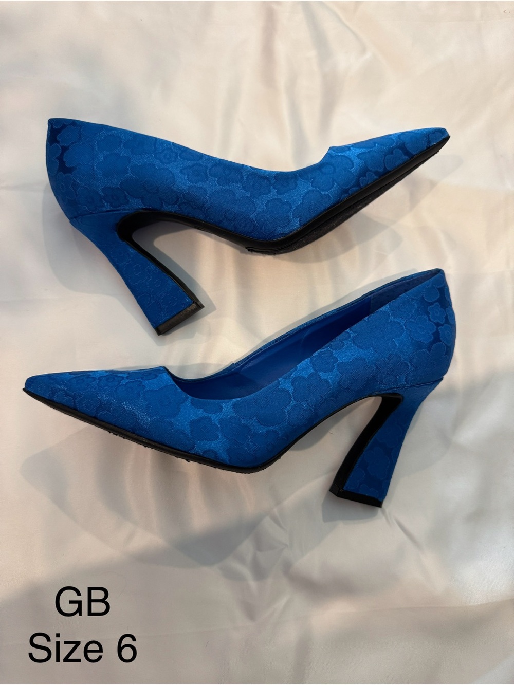 GBX Royal Blue Floral Satin Pointed-Toe Pumps